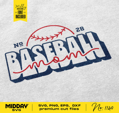 Retro baseball mom shirt design in SVG format with vintage card theme, ideal for Cricut and Silhouette projects on shirts and tumblers.