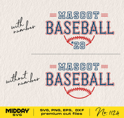 Baseball team logo design SVG with options for number inclusion, Cricut and Silhouette cut file.