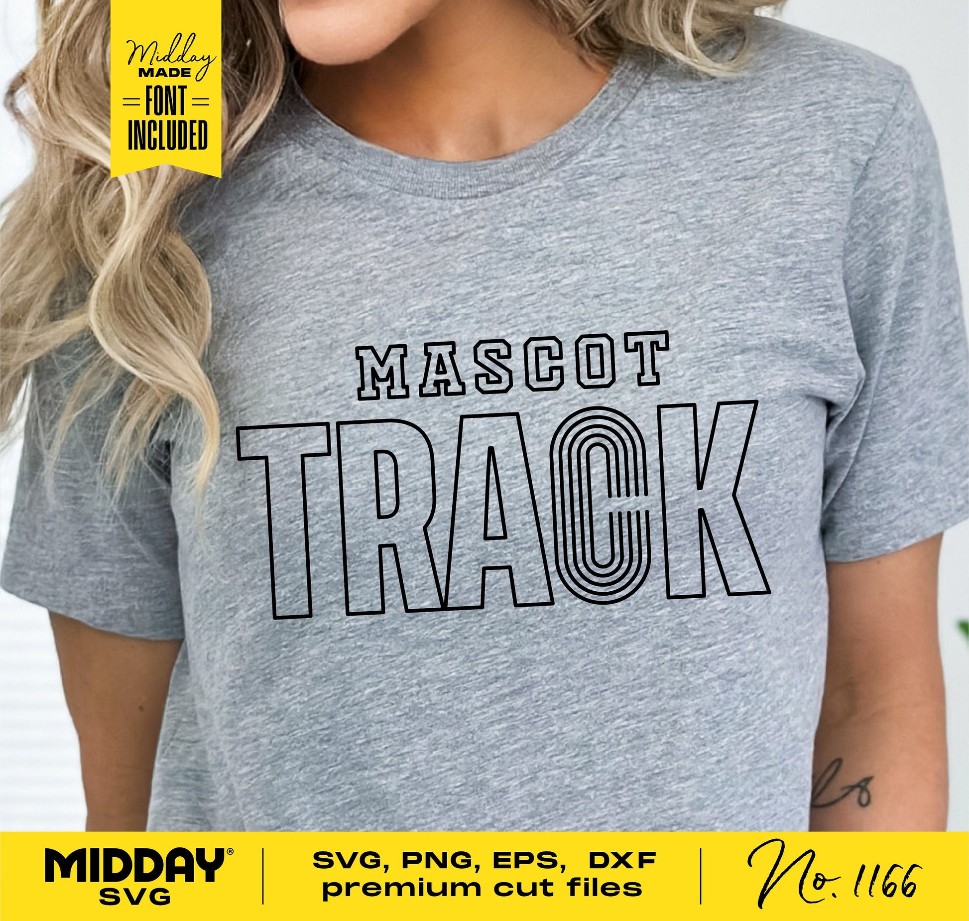 "Mascot Track" t-shirt design for track and field, available in SVG, PNG, EPS, DXF formats for Cricut and sublimation crafting.