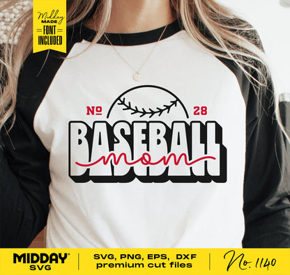 Retro Baseball Mom shirt design SVG PNG on white shirt, perfect for Cricut or Silhouette crafting projects.