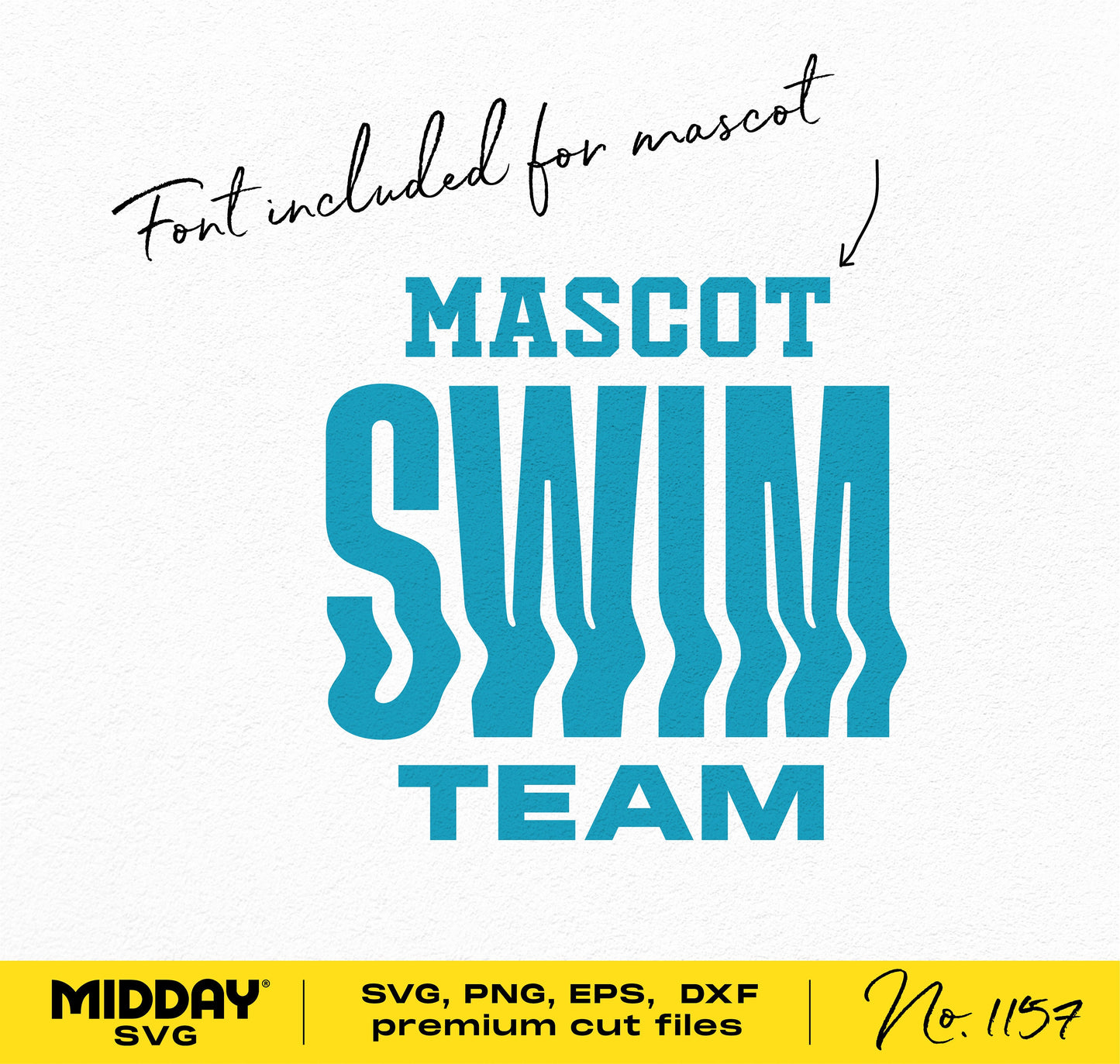 Swim Team design template with included mascot font in SVG, PNG, EPS, DXF formats for Cricut and Silhouette use.