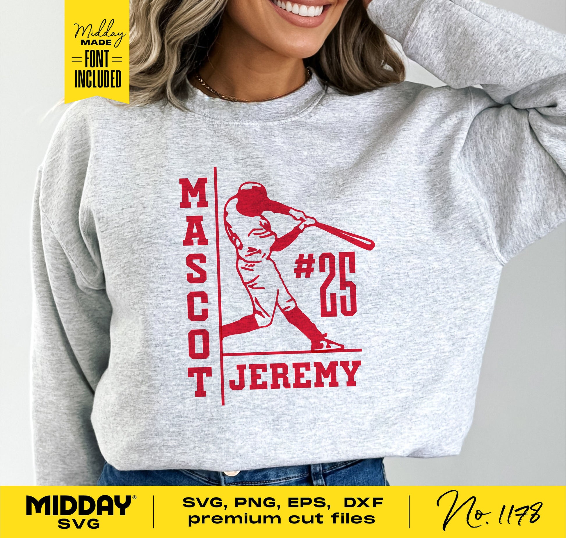 Baseball team shirt design with player silhouette, Mascot and Jeremy text, SVG/PNG/DXF cut files included