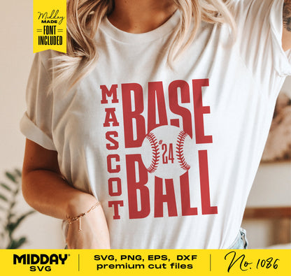 Customizable baseball team shirt template design on t-shirt, DIY cricut cut file, includes SVG, PNG, EPS, DXF formats.
