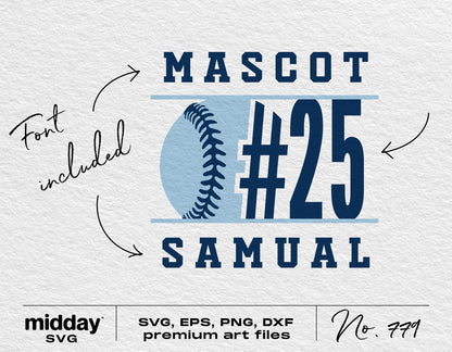 Team mascot baseball SVG design with number 25 and custom font, suitable for Cricut and Silhouette, includes premium art files.