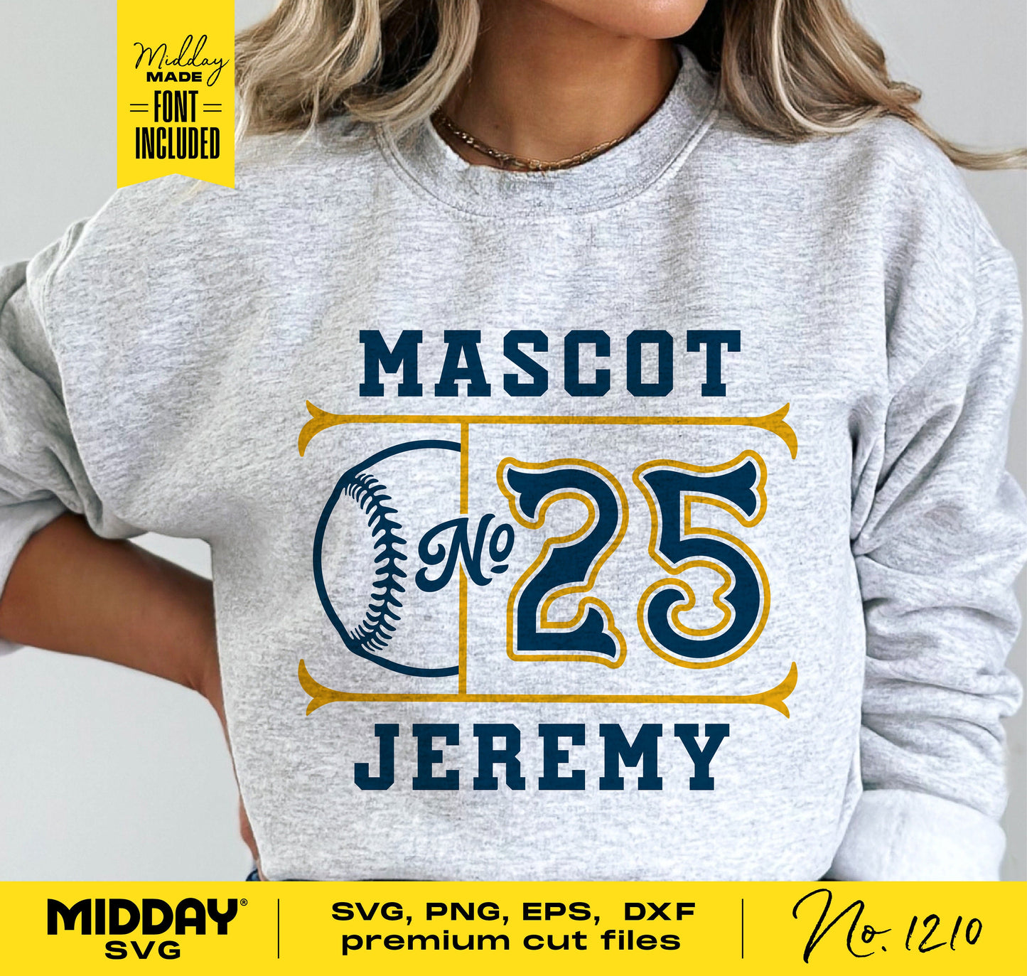 Person wearing a gray sweatshirt with a custom baseball team design featuring a large textured baseball and the number 25 in bold lettering.