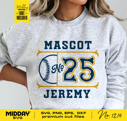 Person wearing a gray sweatshirt with a custom baseball team design featuring a large textured baseball and the number 25 in bold lettering.