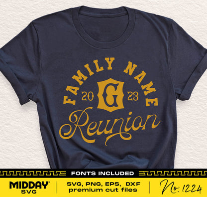 Family reunion shirt with customizable name and year, available in SVG, PNG, and DXF formats for Cricut and sublimation projects.