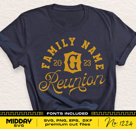Family reunion shirt with customizable name and year, available in SVG, PNG, and DXF formats for Cricut and sublimation projects.