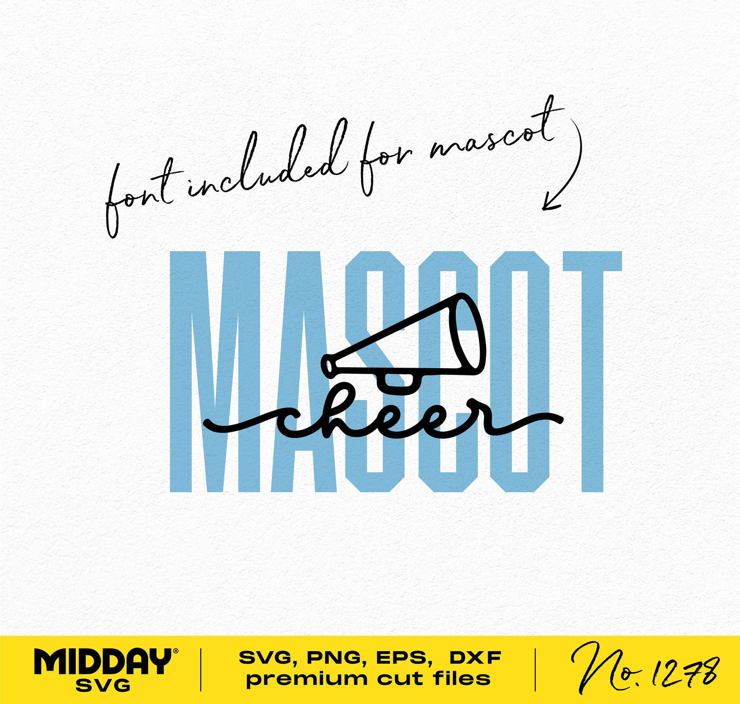 Cheer team template SVG with mascot font included, featuring design elements for Cricut, shirts, layered cheer SVG, sublimation.