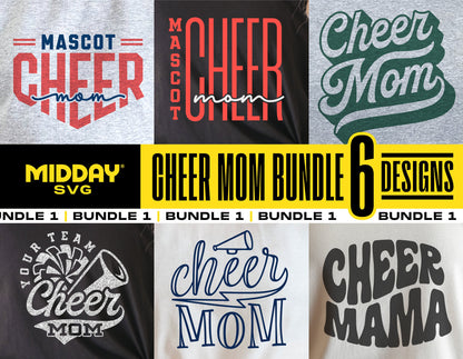 Cheer Mom SVG Bundle with 6 Designs, Digital Downloads for Cricut, Tumbler Sublimation, Png Dxf Eps Formats