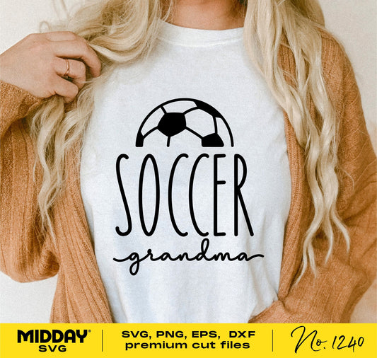"Soccer Grandma" shirt design in SVG, PNG, DXF formats for Cricut and Silhouette. Perfect for creating custom soccer-themed apparel.