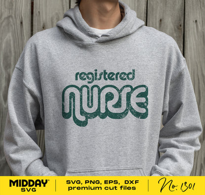Gray hoodie with 'Registered Nurse' design, ideal for male nurses, includes SVG, PNG, EPS, DXF cut files for Cricut and more.
