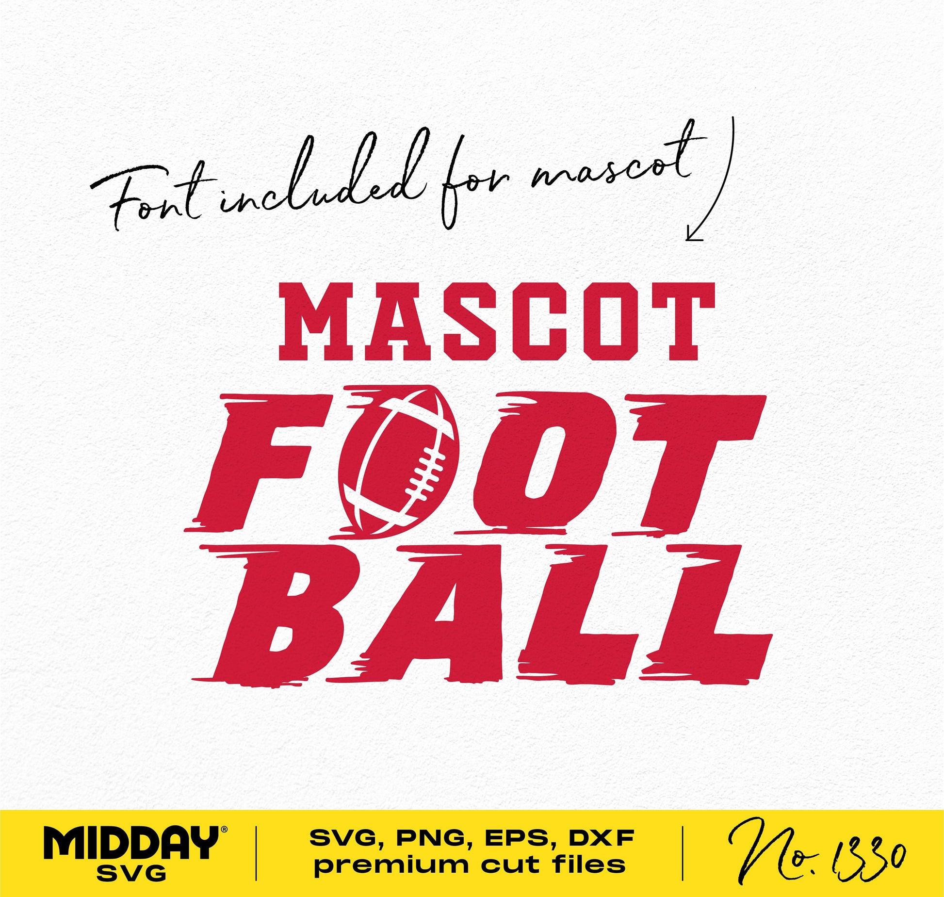 Red football mascot logo design with included font for DIY projects, available in SVG, PNG, EPS, and DXF formats.