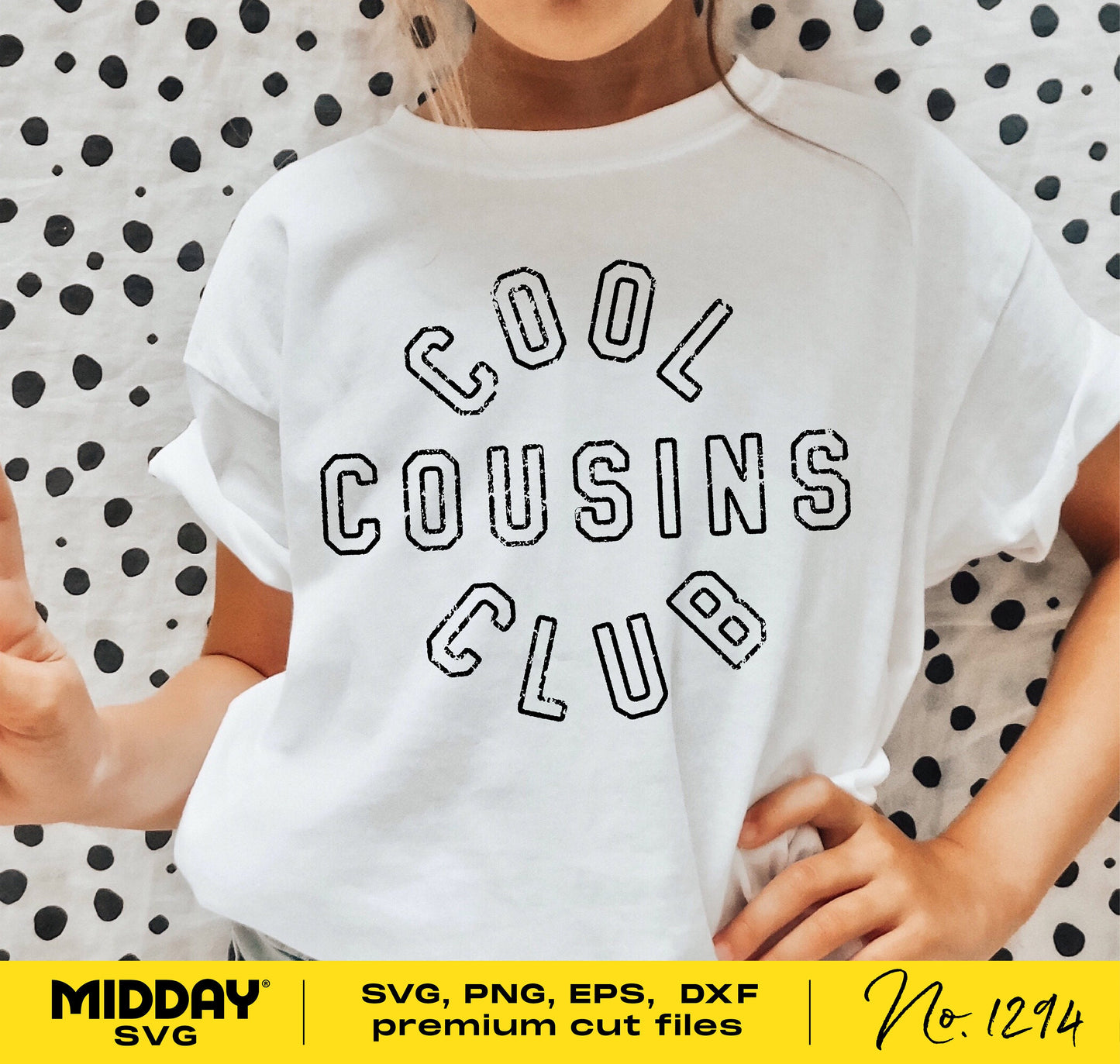 Child wearing Cool Cousins Club shirt, showcasing family reunion design, ideal for Cricut and Silhouette crafting with SVG, PNG, DXF files.