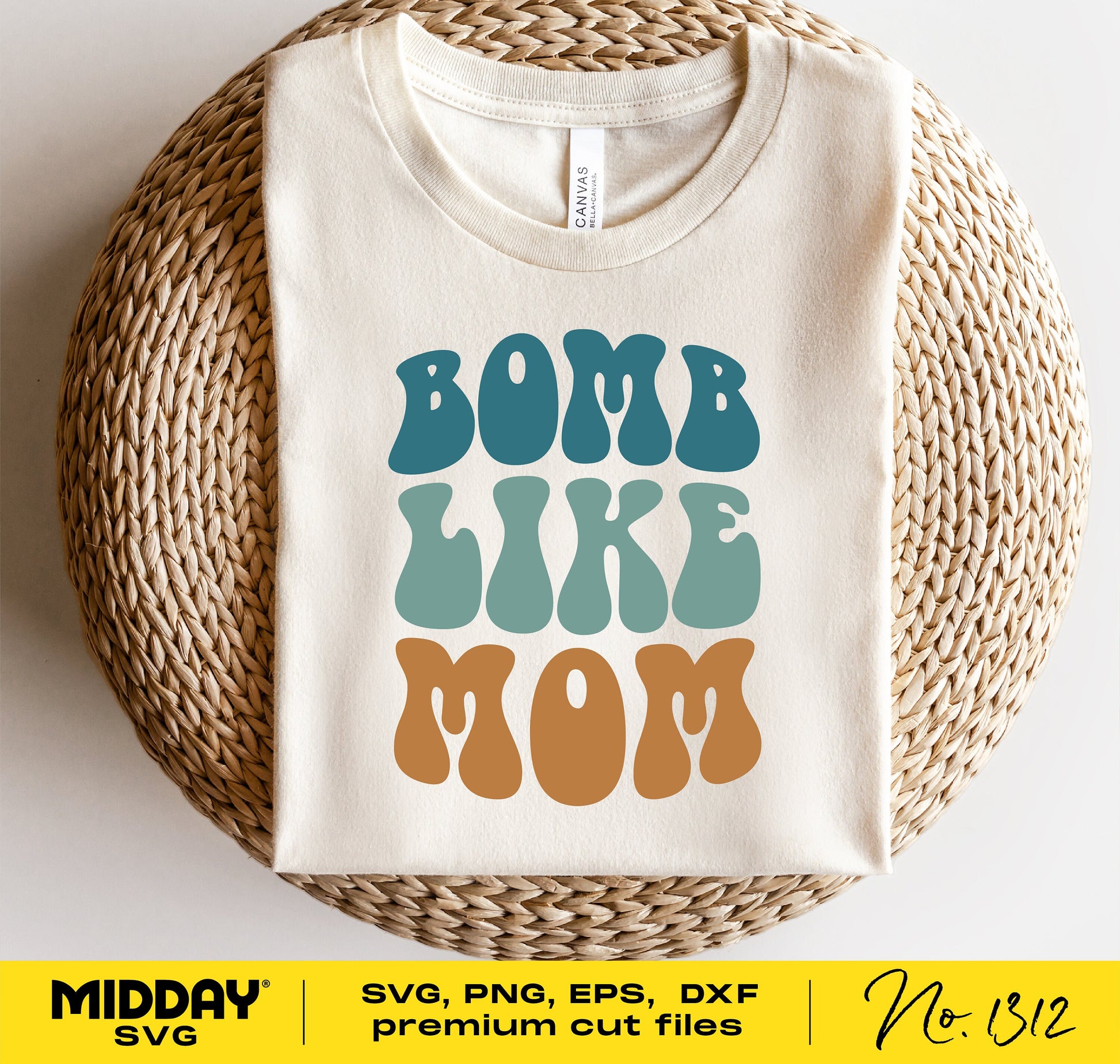 Cute baby shirt with 'Bomb Like Mom' text in retro style, SVG PNG DXF EPS files for Cricut, perfect for toddler gift.