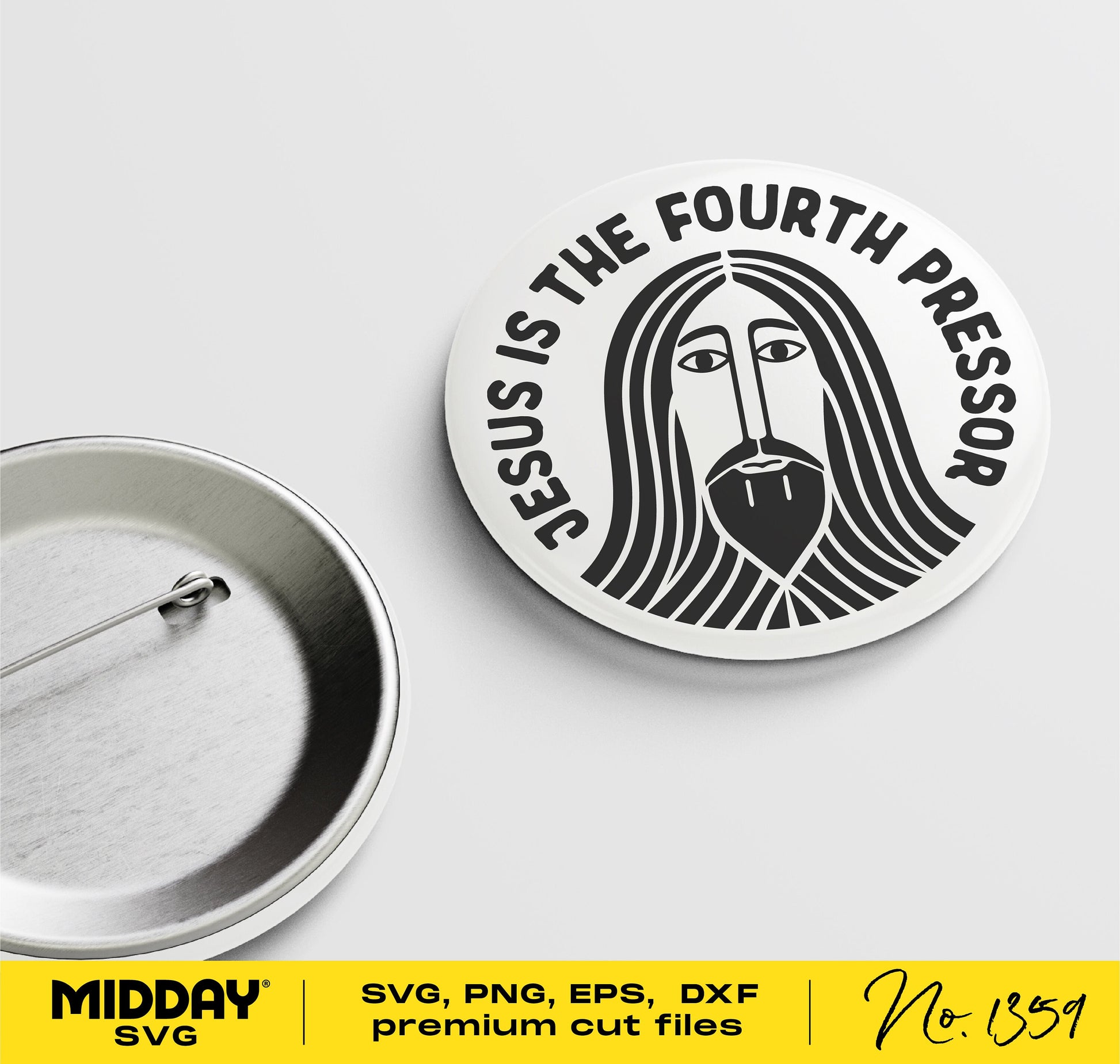 Funny nurse badge reel with "Jesus is the Fourth Pressor" design in SVG, PNG, EPS, and DXF formats. Ideal for ICU, pediatric, cardiac nurses.