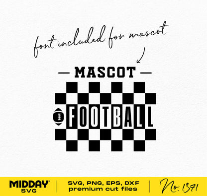 Football team template SVG with included mascot font for DIY Cricut projects, featuring premium cut files in SVG, PNG, EPS, DXF formats.