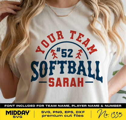 Softball Mom Shirt Design with Team Logo and Name, SVG for Cricut, DIY Template with Font Included for Personalization