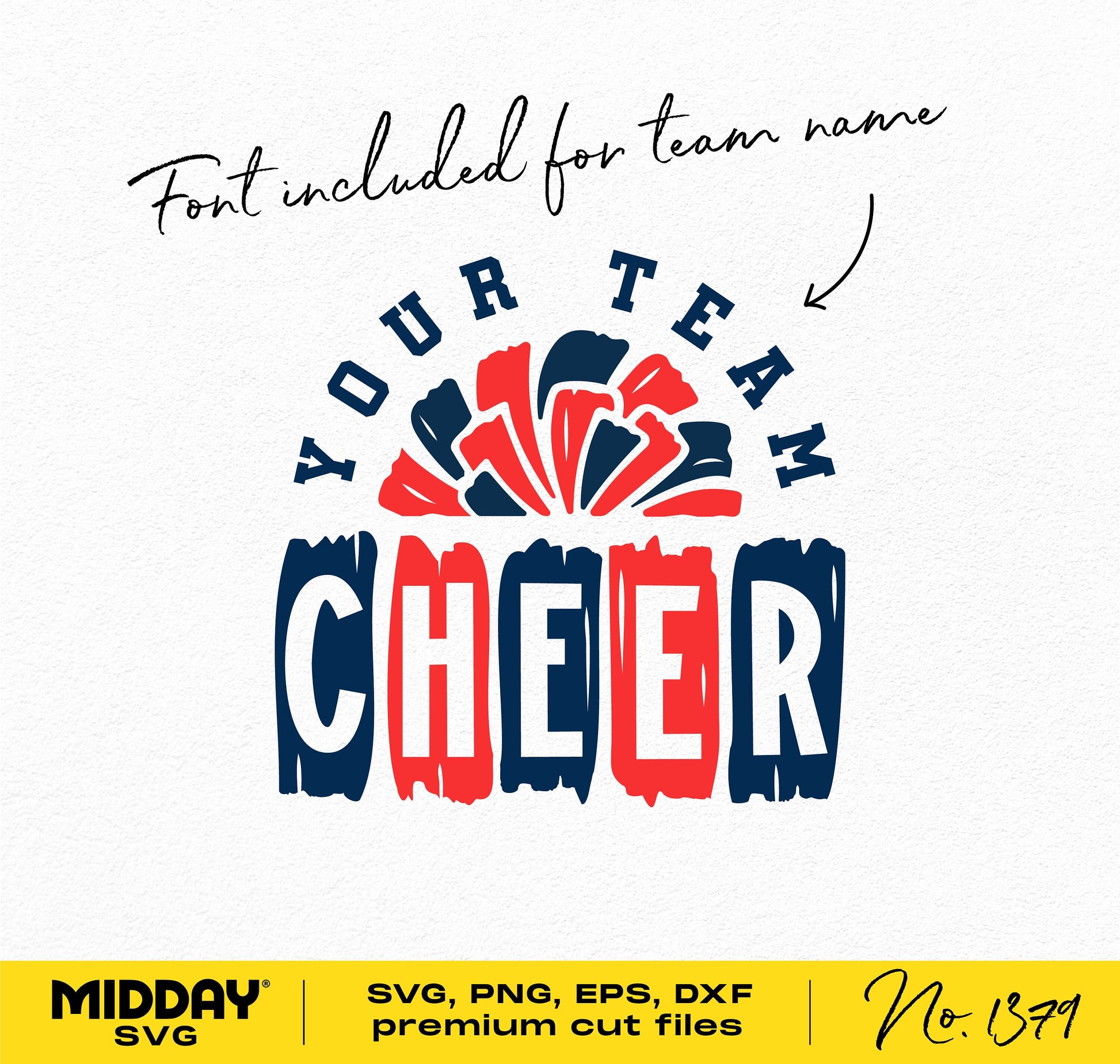 Cheer svg template with included font for customizing team name. Premium cut files for Cricut and Silhouette. Perfect for cheer shirts.