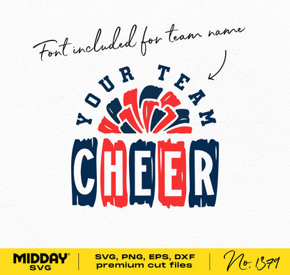 Cheer svg template with included font for customizing team name. Premium cut files for Cricut and Silhouette. Perfect for cheer shirts.