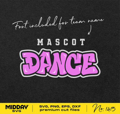 Dance SVG design for shirts, with a purple 'Dance' text and font included for customization.