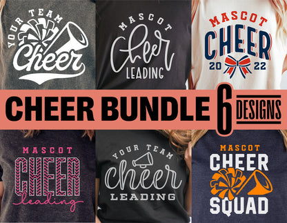 Cheer Bundle with 6 Designs for Cheerleader T-Shirts, SVG, PNG, DXF, EPS Files, Ideal for Cricut and Silhouette Users, DIY Cheer Team Shirts.