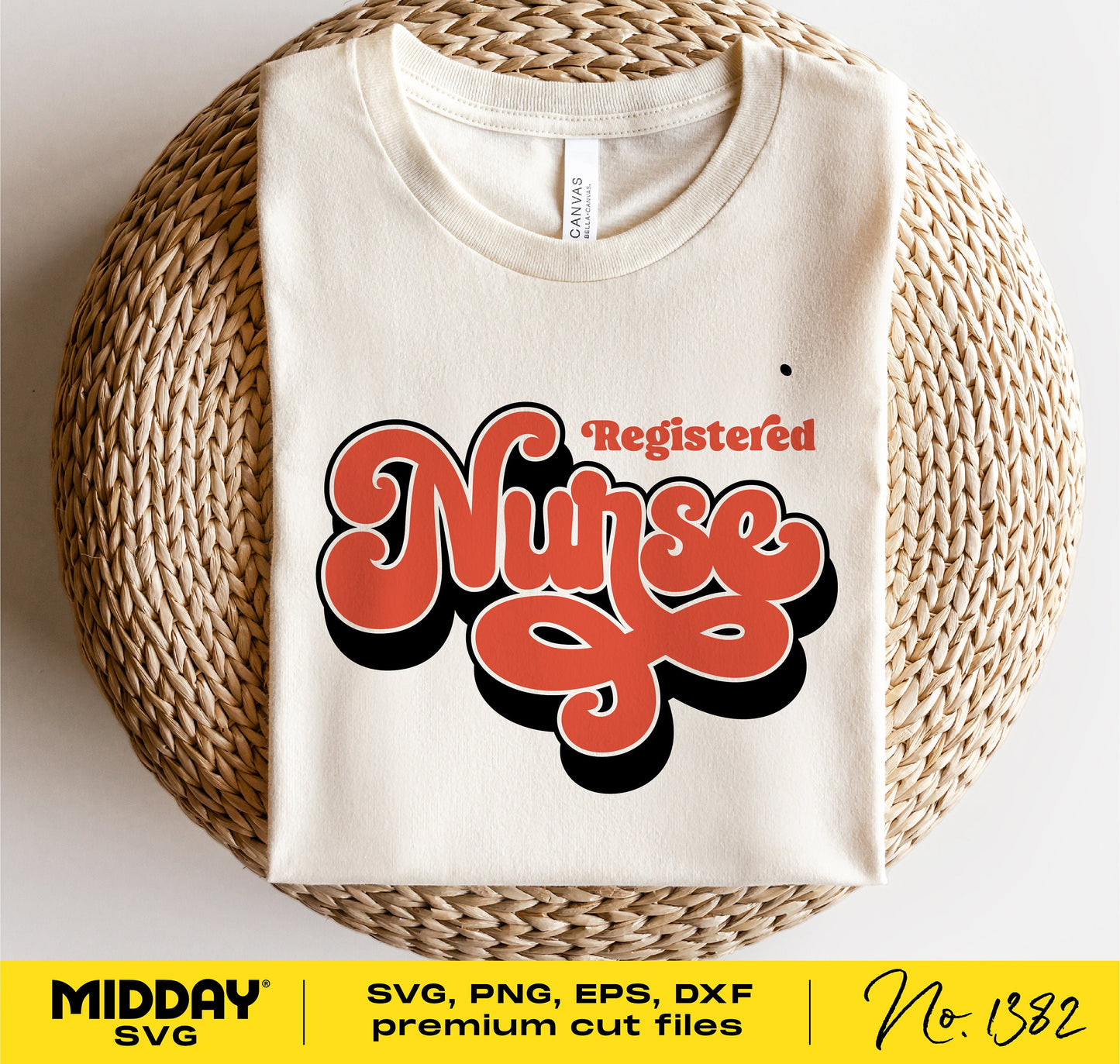 Registered Nurse word art SVG design on a white shirt, perfect for Cricut and Silhouette projects.