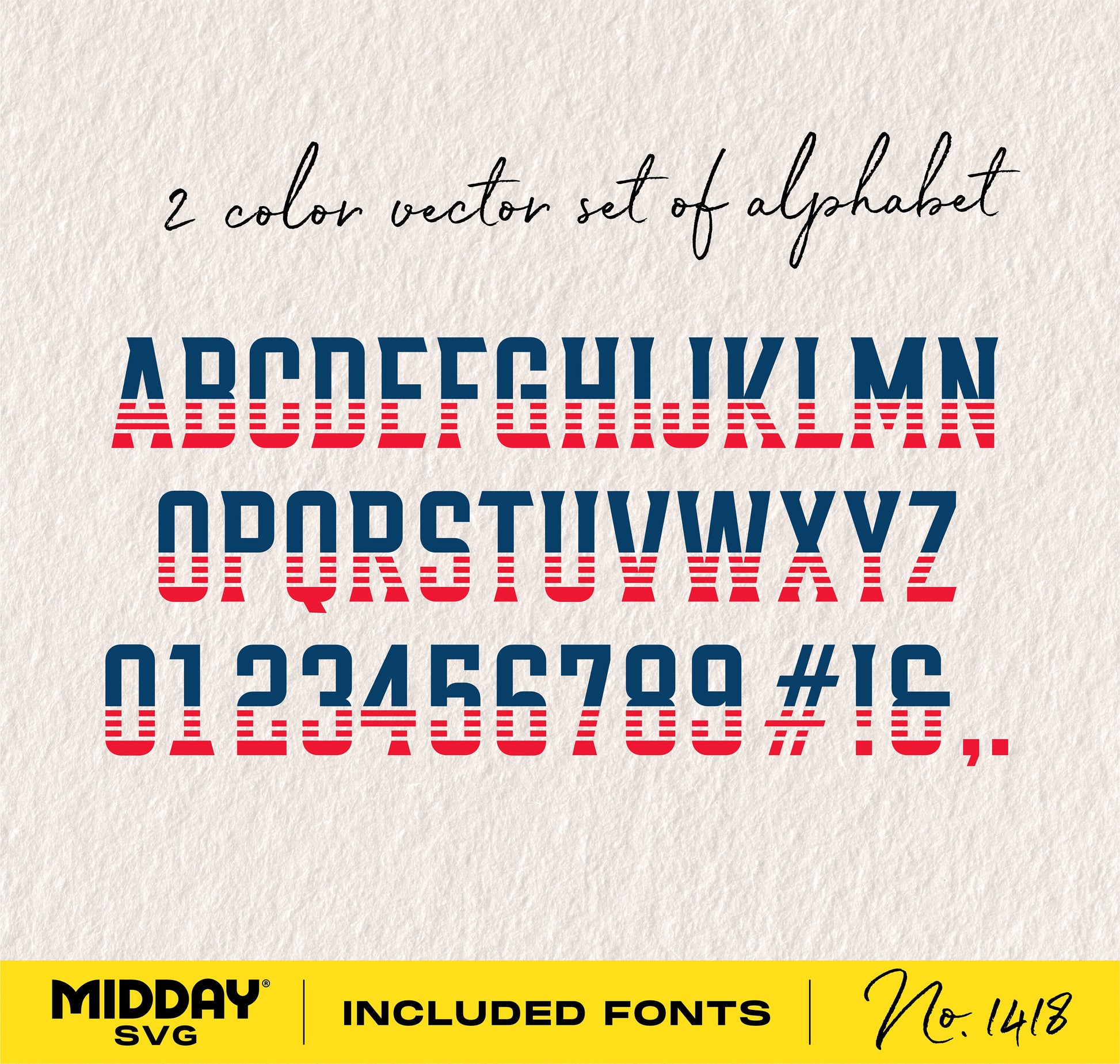 2 color vector alphabet set with numbers and symbols, included font by Midday SVG.