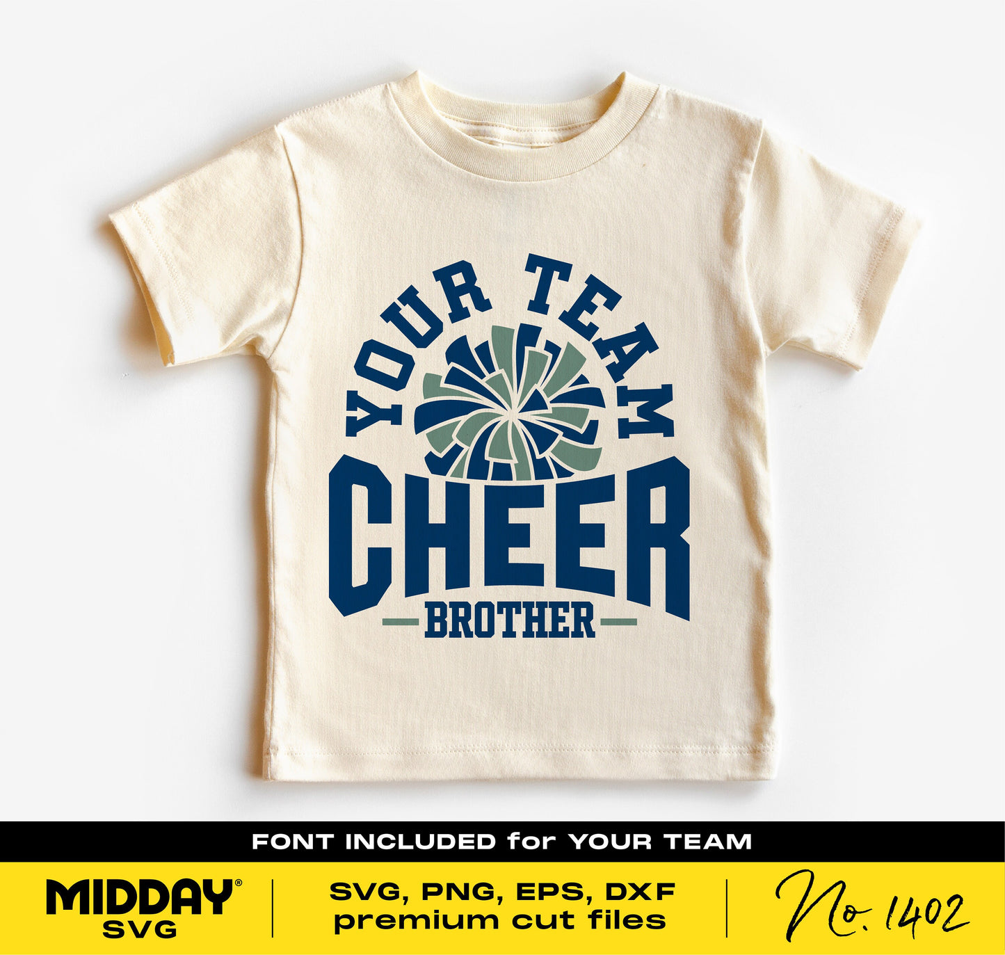 Cheer Brother shirt design with pom pom graphic, includes SVG, PNG, EPS, DXF files; perfect for Cricut and Silhouette projects.