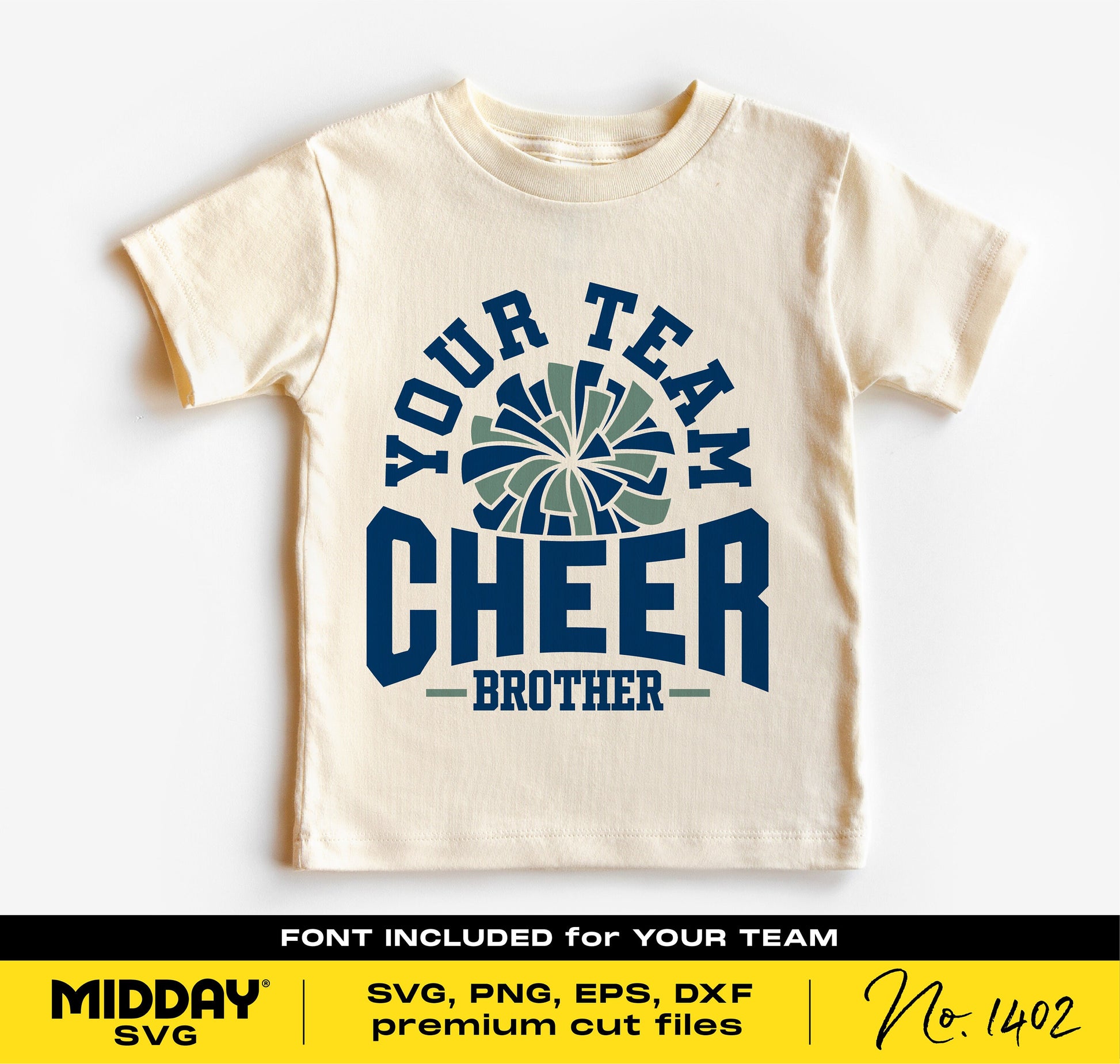 Cheer Brother shirt design with pom pom graphic, includes SVG, PNG, EPS, DXF files; perfect for Cricut and Silhouette projects.