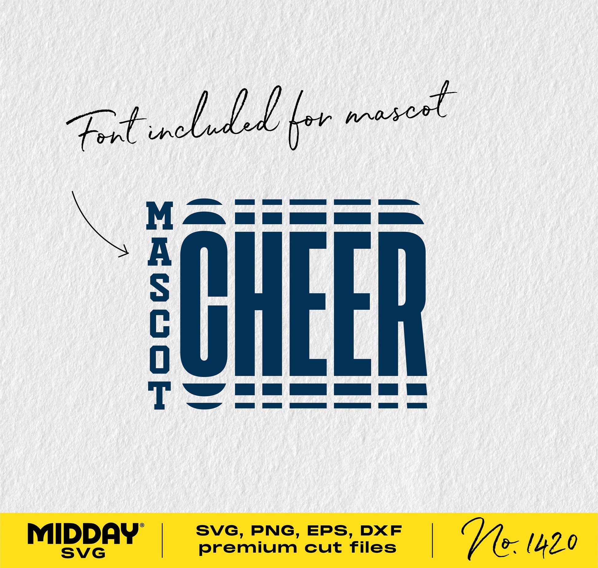 Cheer svg design with included mascot font, available in SVG, PNG, EPS, DXF formats for Cricut and Silhouette.