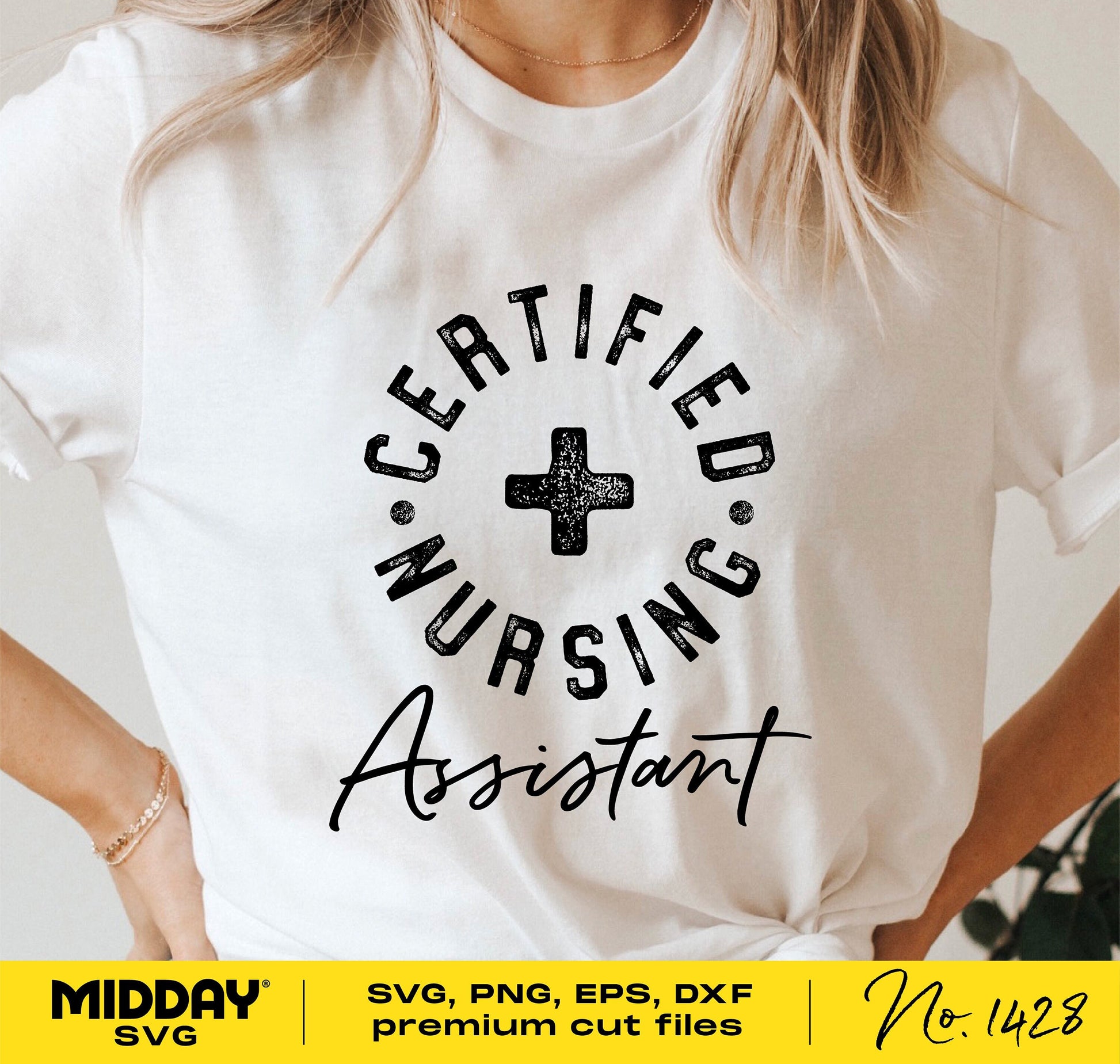 Certified Nursing Assistant SVG design on a white T-shirt, ideal for Cricut and Silhouette crafting projects.
