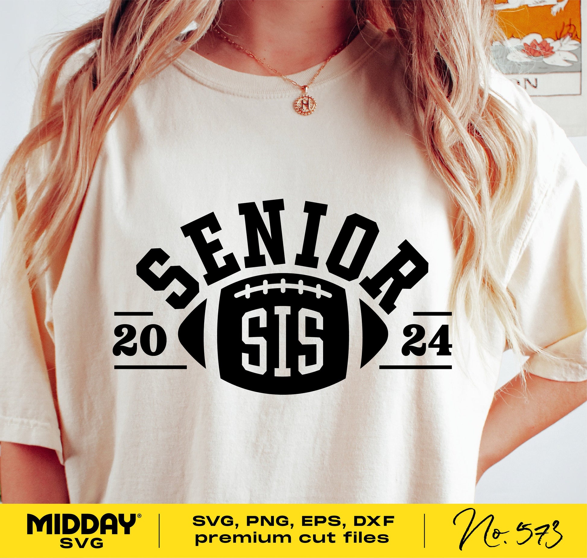 Senior Football Sister t-shirt design featuring 'Senior Sis' text with football graphic for Class of 2024, digital download in SVG, PNG.