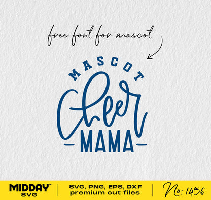 Mascot Cheer Mama SVG design template with free font for mascot, perfect for cheerleading crafts and shirts, available in SVG and PNG.