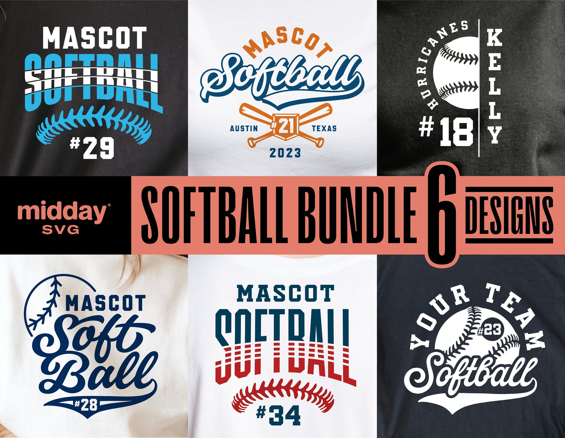 Softball team shirt designs with mascot styles in SVG, PNG, DXF for Cricut and Silhouette, perfect for softball moms and custom team shirts.
