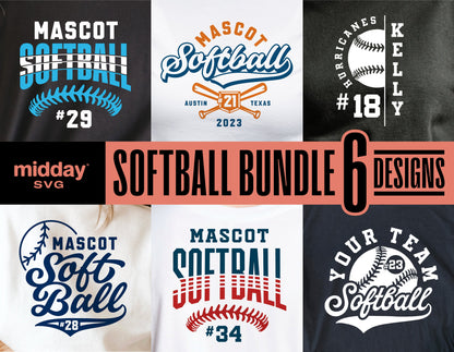 Softball team shirt designs with mascot styles in SVG, PNG, DXF for Cricut and Silhouette, perfect for softball moms and custom team shirts.
