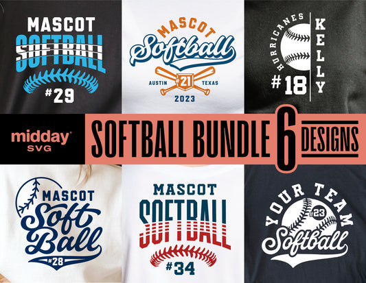 Softball team shirt designs with mascot styles in SVG, PNG, DXF for Cricut and Silhouette, perfect for softball moms and custom team shirts.