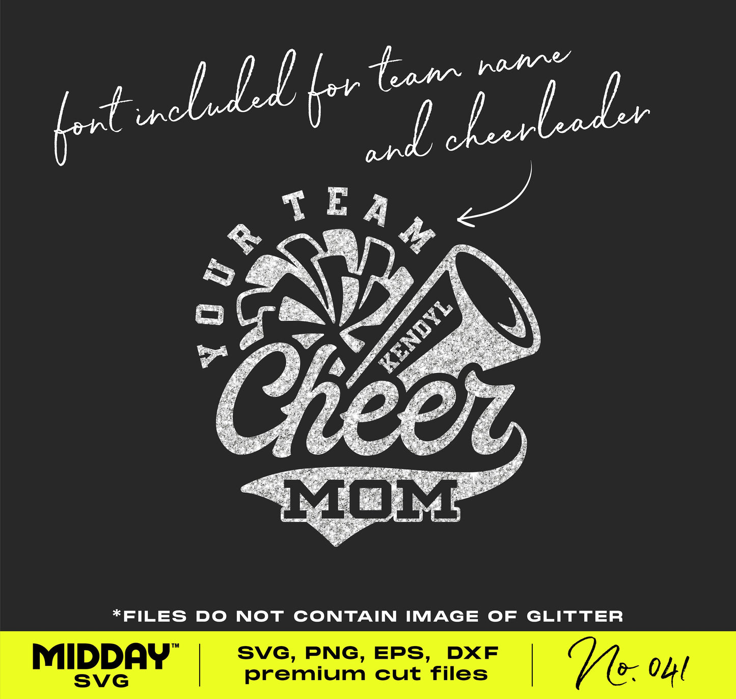 Cheer Mom design with megaphone and pompom graphic for SVG, PNG, EPS, DXF cut files, ideal for Cricut or Silhouette projects.
