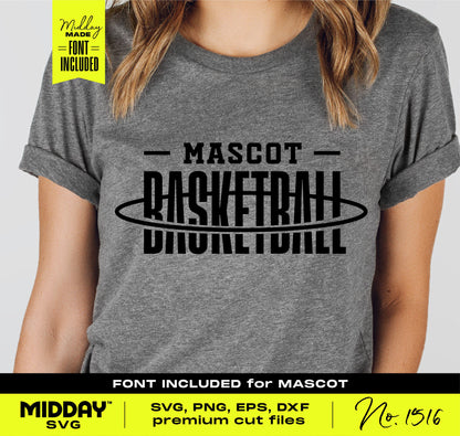 Gray t-shirt with basketball mascot design, suitable for Cricut and Silhouette with SVG, PNG, EPS, and DXF files included.