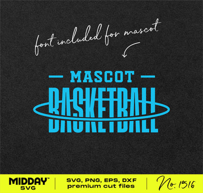 Blue basketball hoop lettering SVG design with font for mascots.