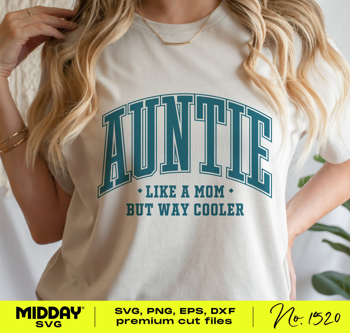 Auntie sweatshirt SVG design, featuring 'Auntie Like a Mom But Way Cooler' text for Cricut and Silhouette projects.