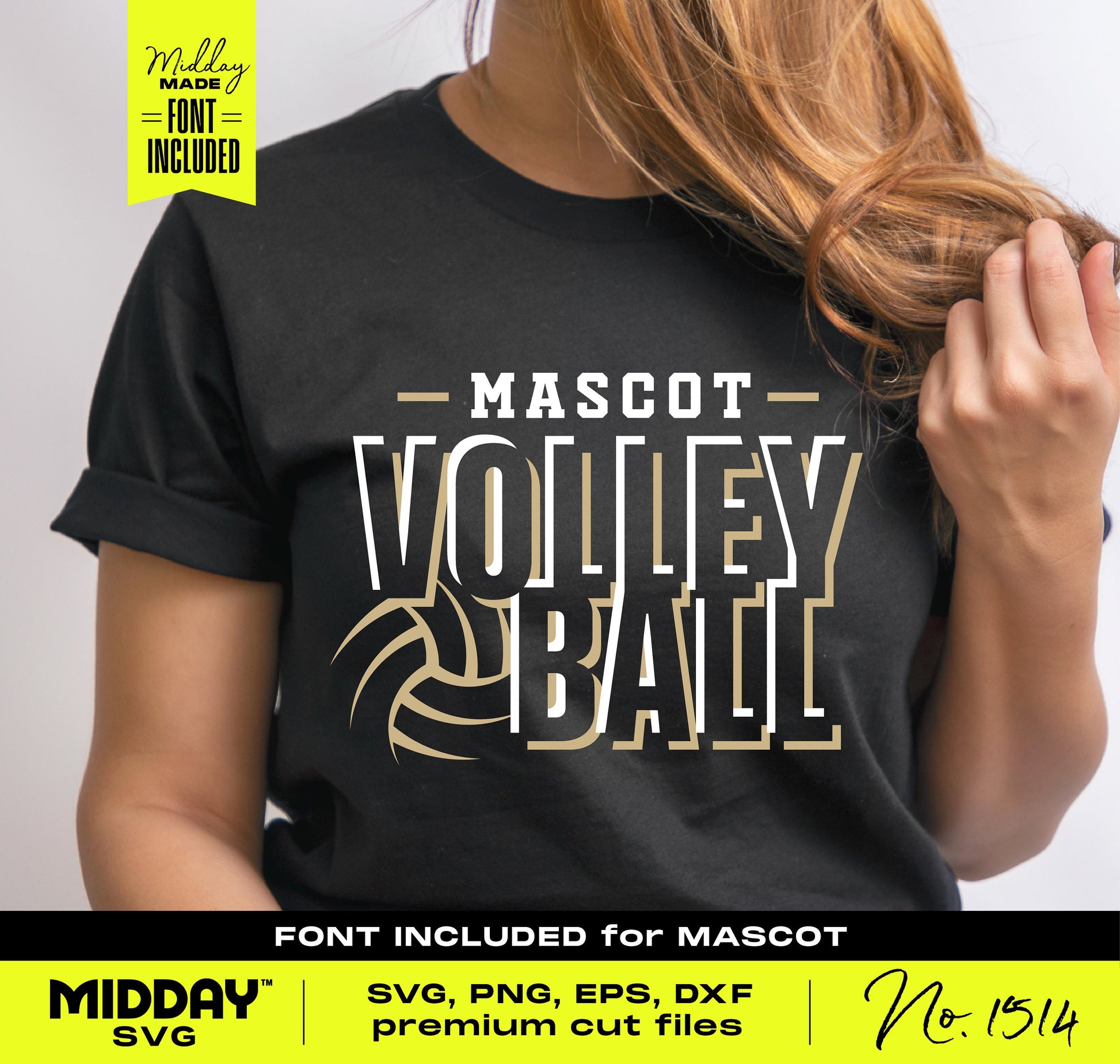 Person wearing a black volleyball mascot shirt with elegant SVG design, premium cut files available for Cricut and vinyl cutting.