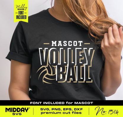 Person wearing a black volleyball mascot shirt with elegant SVG design, premium cut files available for Cricut and vinyl cutting.