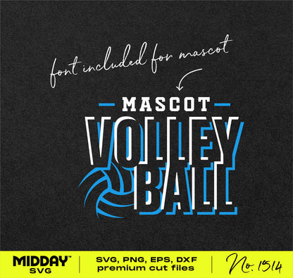 Volleyball SVG design with a mascot font, available in SVG, PNG, EPS, DXF formats for crafting and decoration. Design No. 1514.