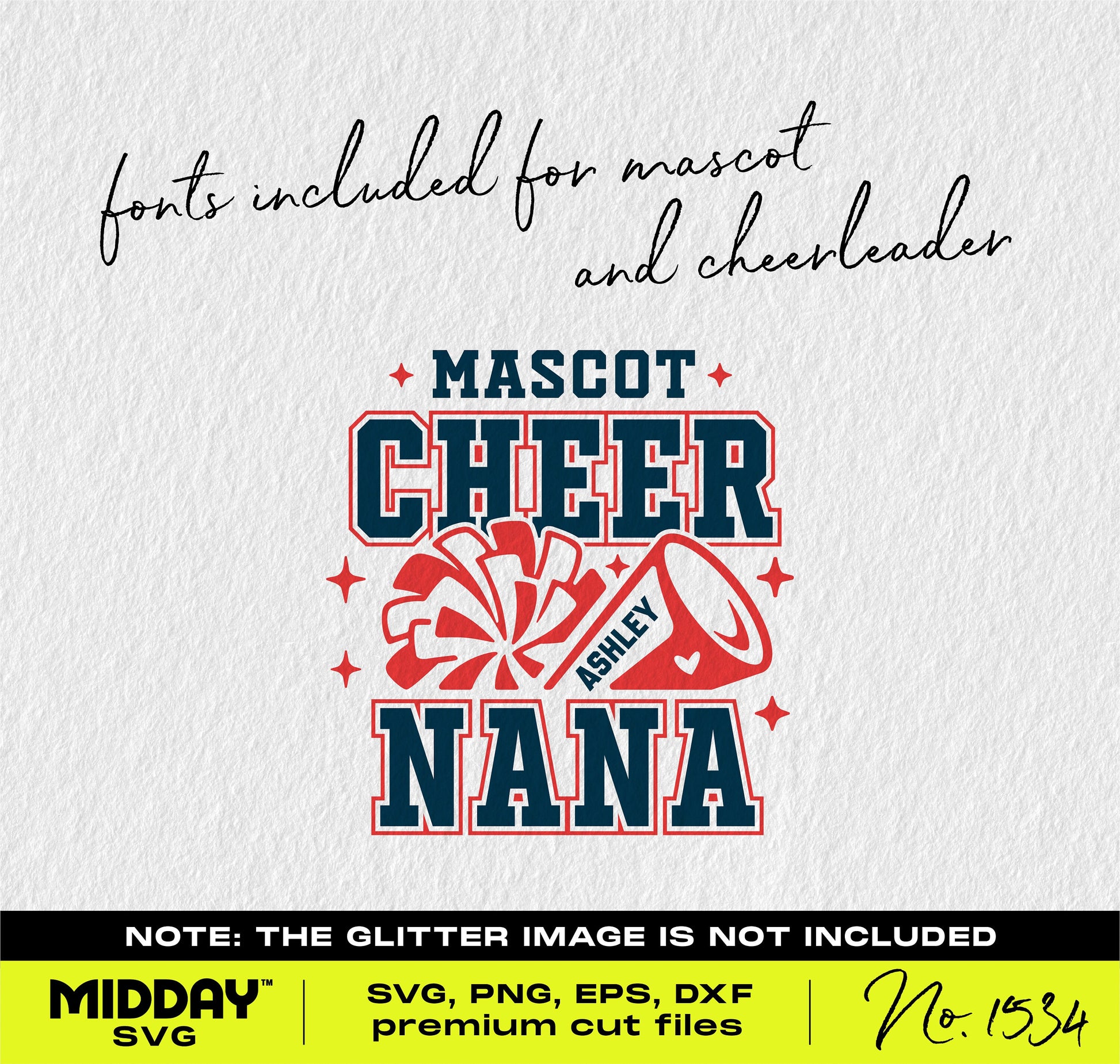 "Cheer Nana SVG design featuring a cheerleading theme with pom poms and cheer cone for Cricut and Silhouette."