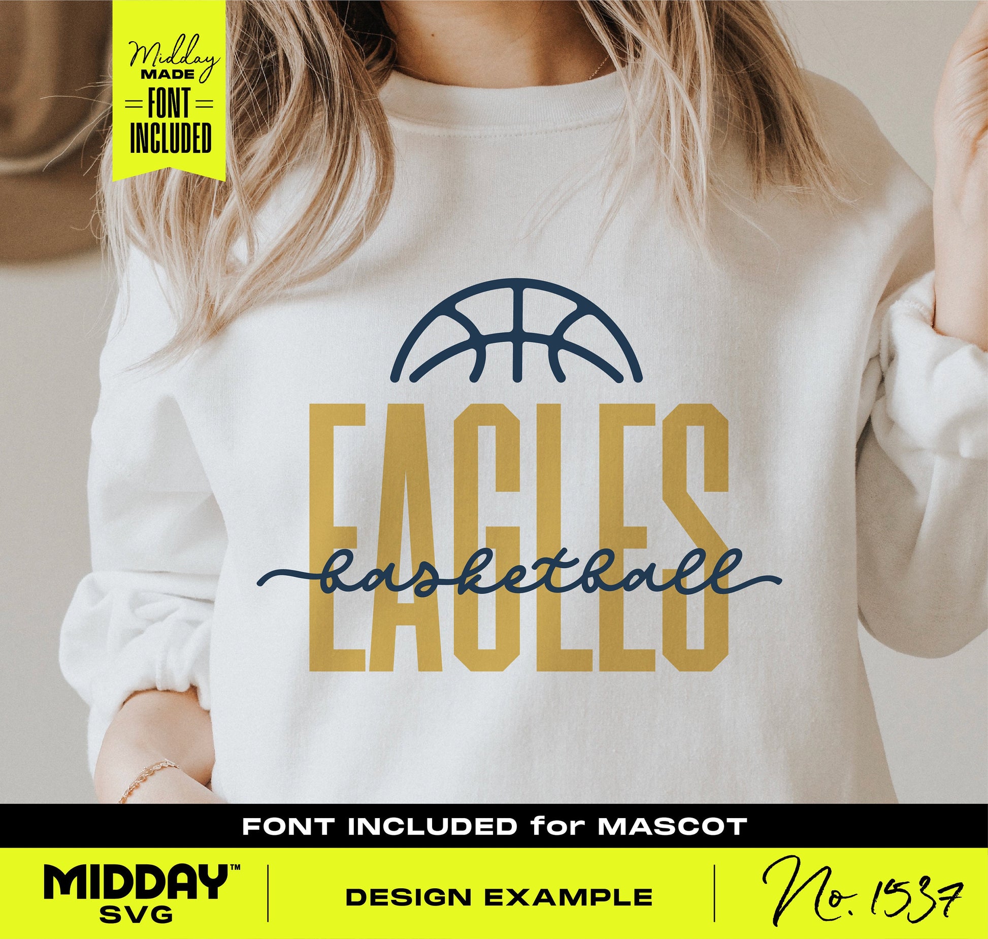Person wearing a sweater with "Eagles Basketball" design, showcasing a basketball team SVG design for Cricut and crafting.