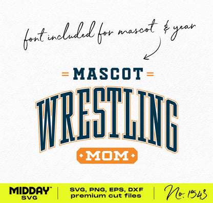 Wrestling Mom SVG design template with font inclusion, perfect for team shirts and sweatshirts, digital download for Cricut and Silhouette.