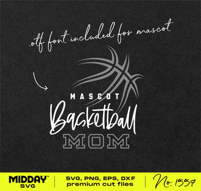 Basketball Mom SVG design template for shirts with mascot font, suitable for Cricut and Silhouette crafting projects.