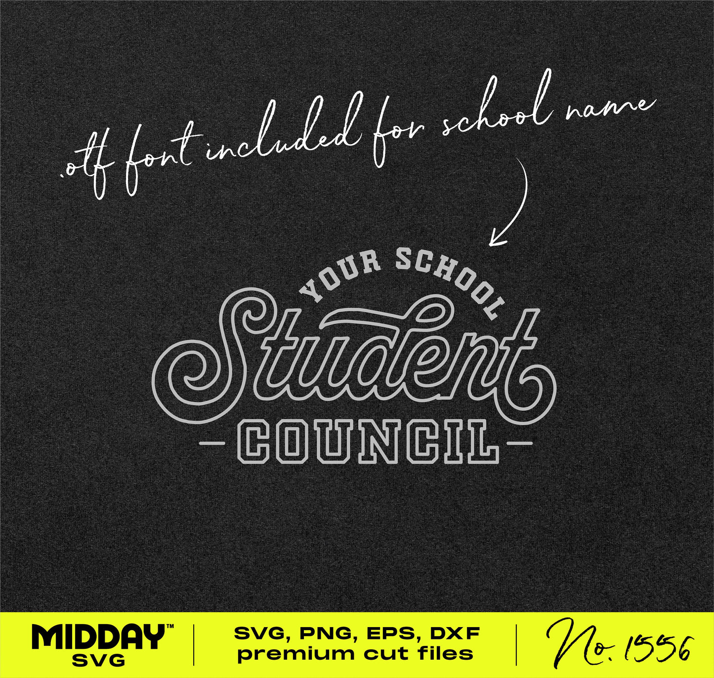 "Student Council SVG design template with customizable school name, ideal for Cricut, Silhouette, and sublimation projects."
