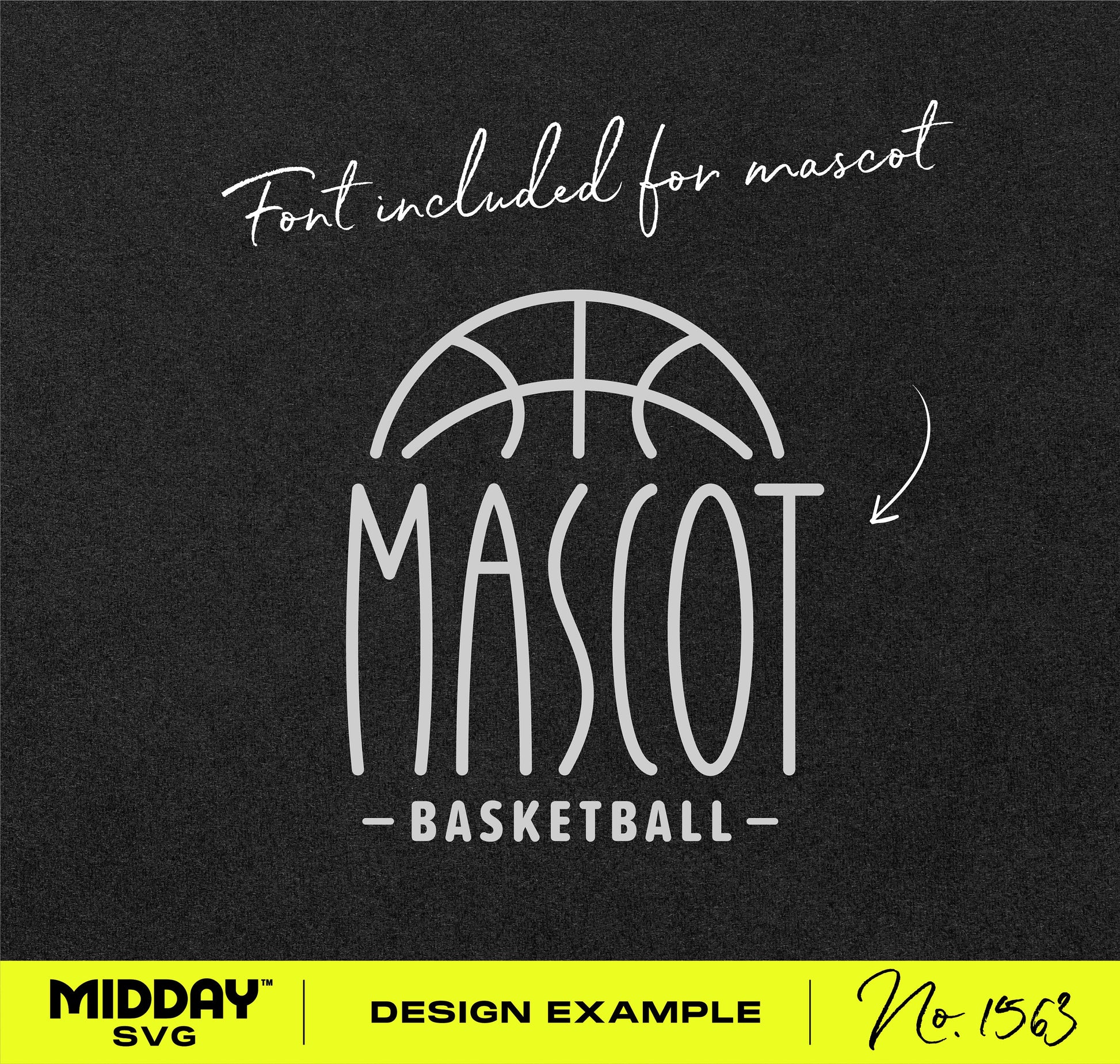 Customizable basketball team SVG with condensed font for mascot design, includes basketball image and "Mascot" text. DIY design example.